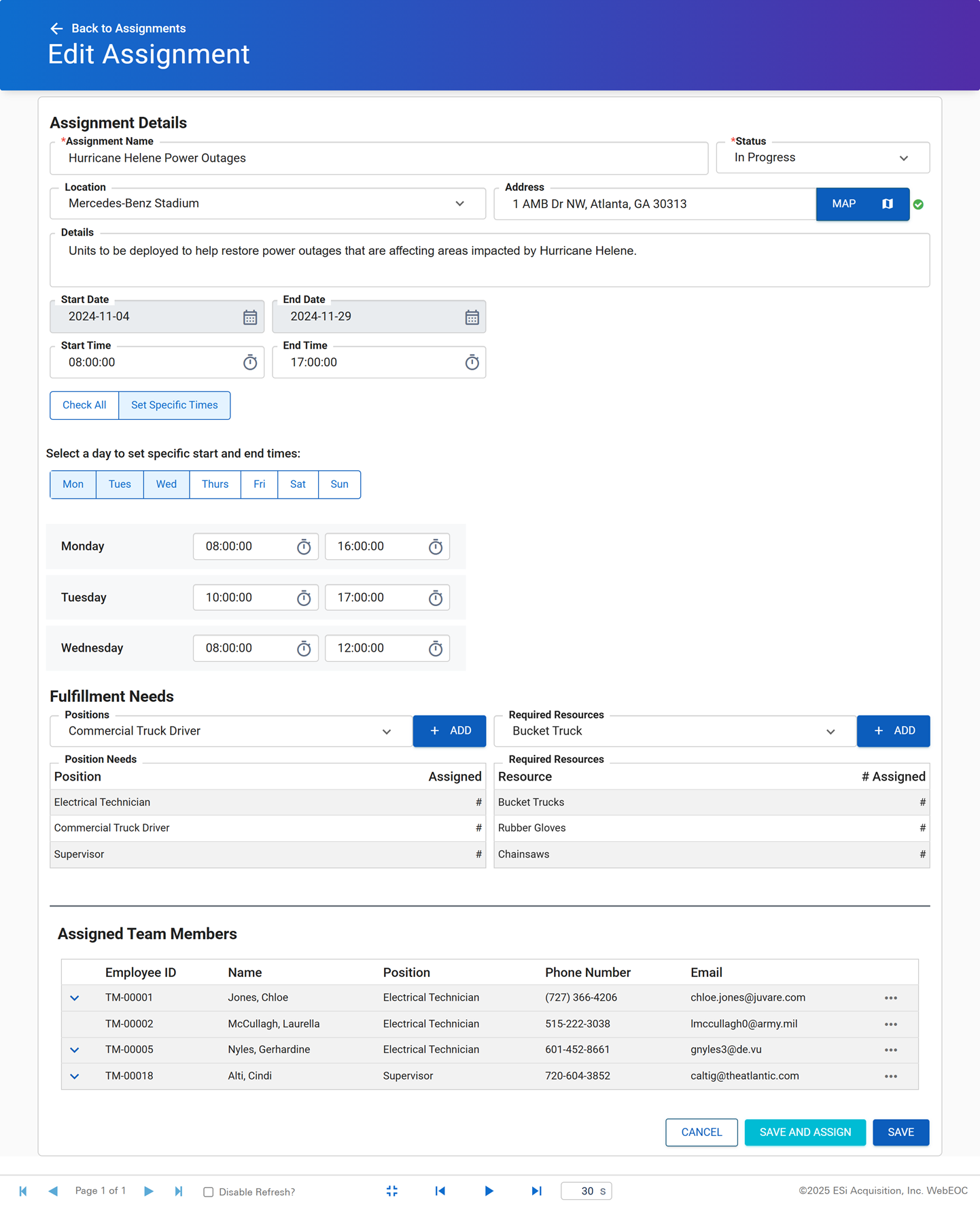 Workforce Management assignment input